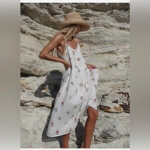 White Floral Midi Dress - Lightweight Summer Slip Dress